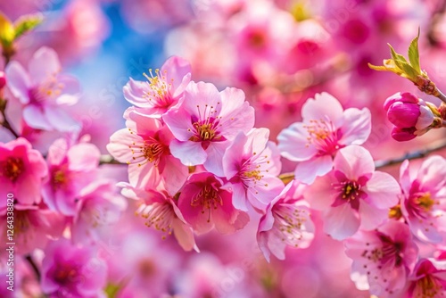 Beautiful spring natural background with bright pink cherry blossom flowers close up macro.