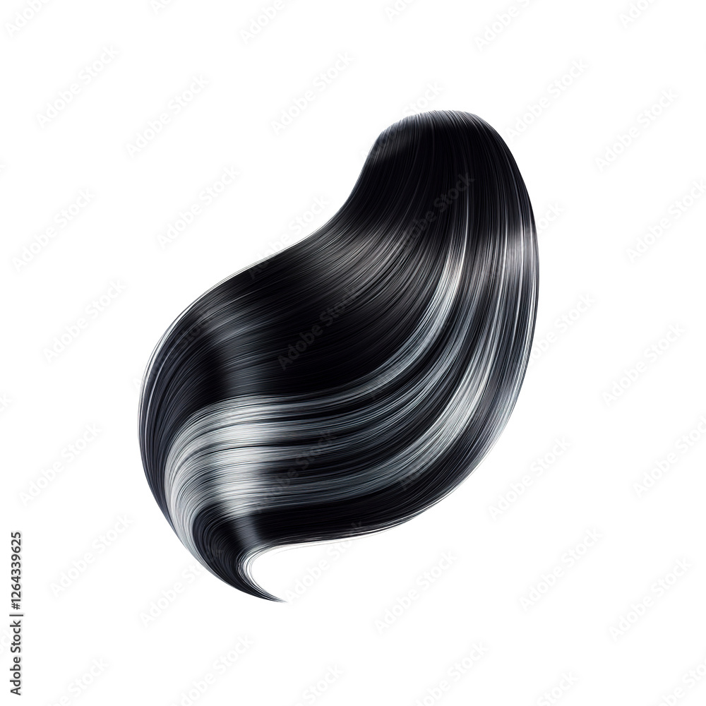 Sleek Black and Silver Hair Strand, Abstract Hair Design Element Sleek Black and Silver Hair Strand, Abstract Hair Design Element