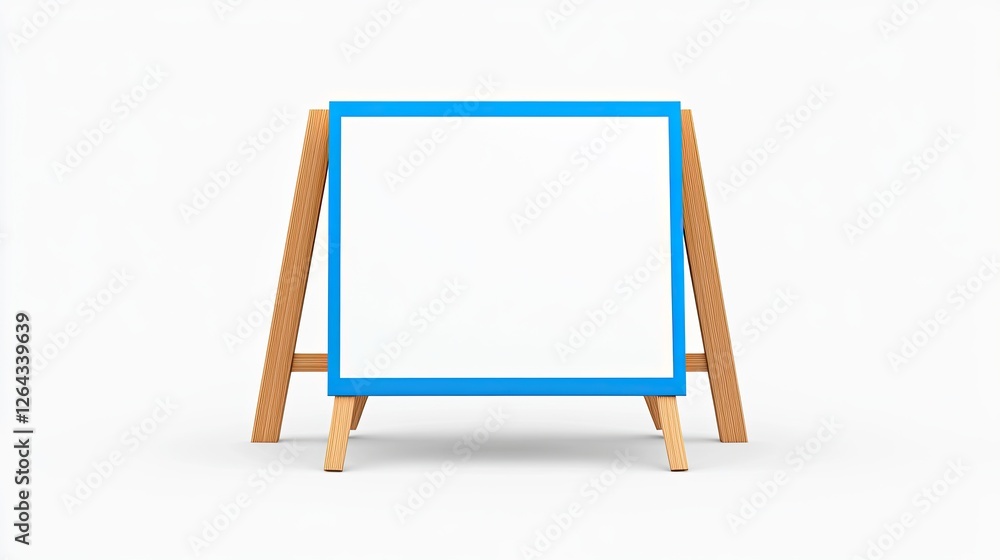 Blank wooden signboard with blue frame displayed on an outdoor setting, ready for messages Blank wooden signboard with blue frame displayed on an outdoor setting, ready for messages