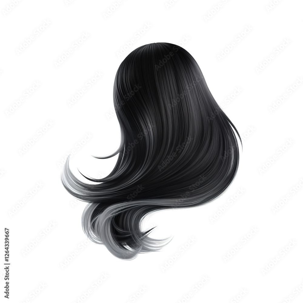 Flowing Black and Silver Hair, 3D Render of Luxurious Long Hair Flowing Black and Silver Hair, 3D Render of Luxurious Long Hair
