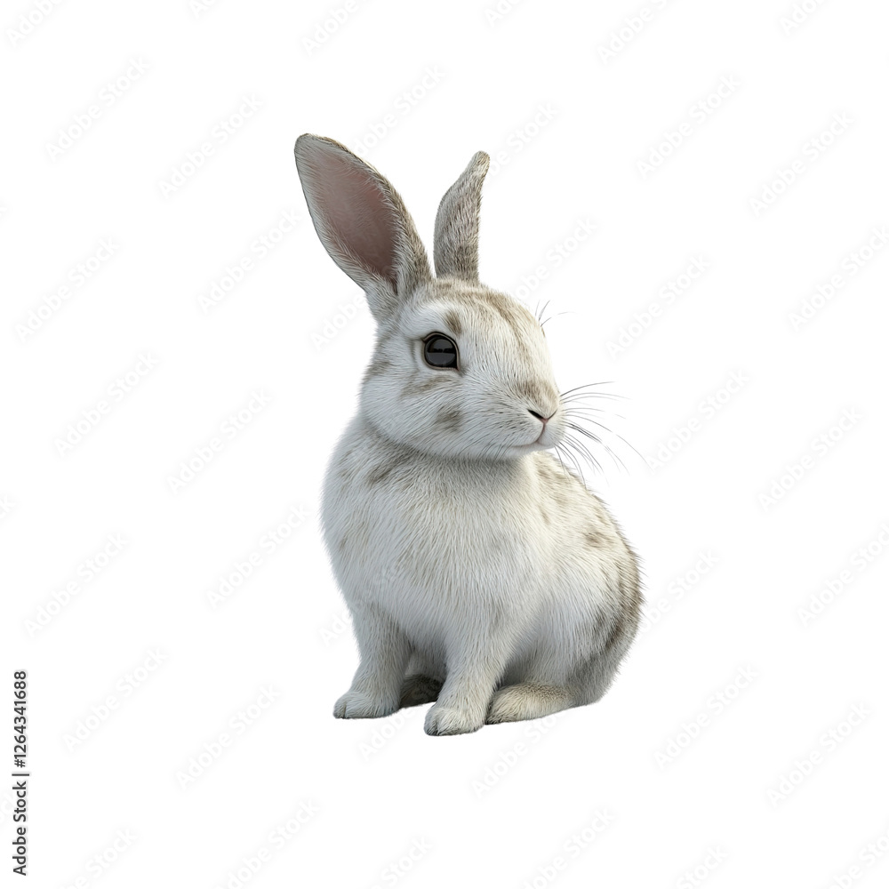 Obraz premium Adorable White Rabbit Sitting, 3D Rendered Pet Image