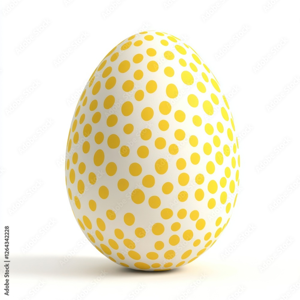 Easter egg in 3D realism, adorned with yellow spots, white canvas. Easter egg in 3D realism, adorned with yellow spots, white canvas.