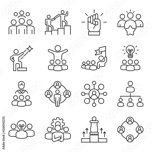 leadership set of web icons in line style. leadership, management, team, skills, influence, motivation and vision. . Vector illustration