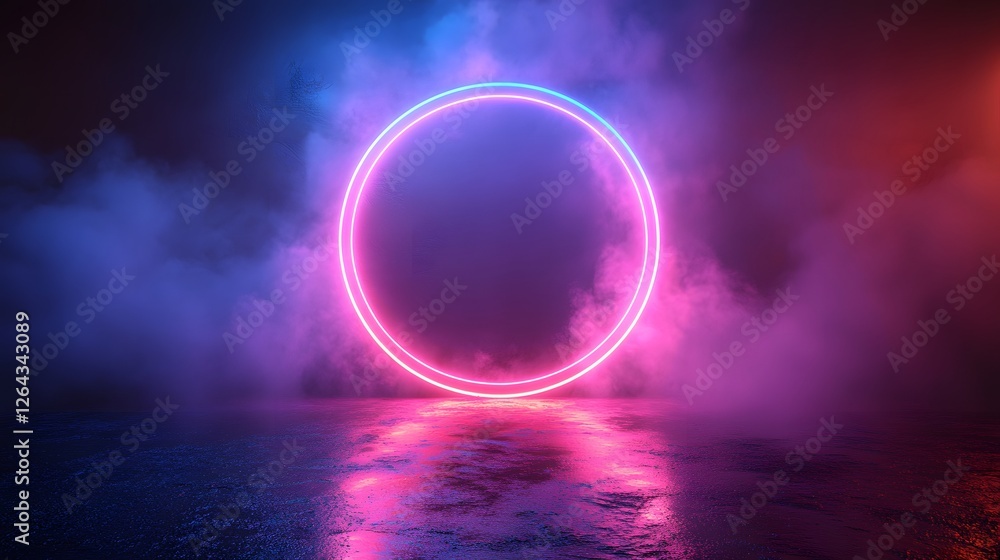 custom made wallpaper toronto digitalNeon circle glow in misty scene with reflection on wet surface