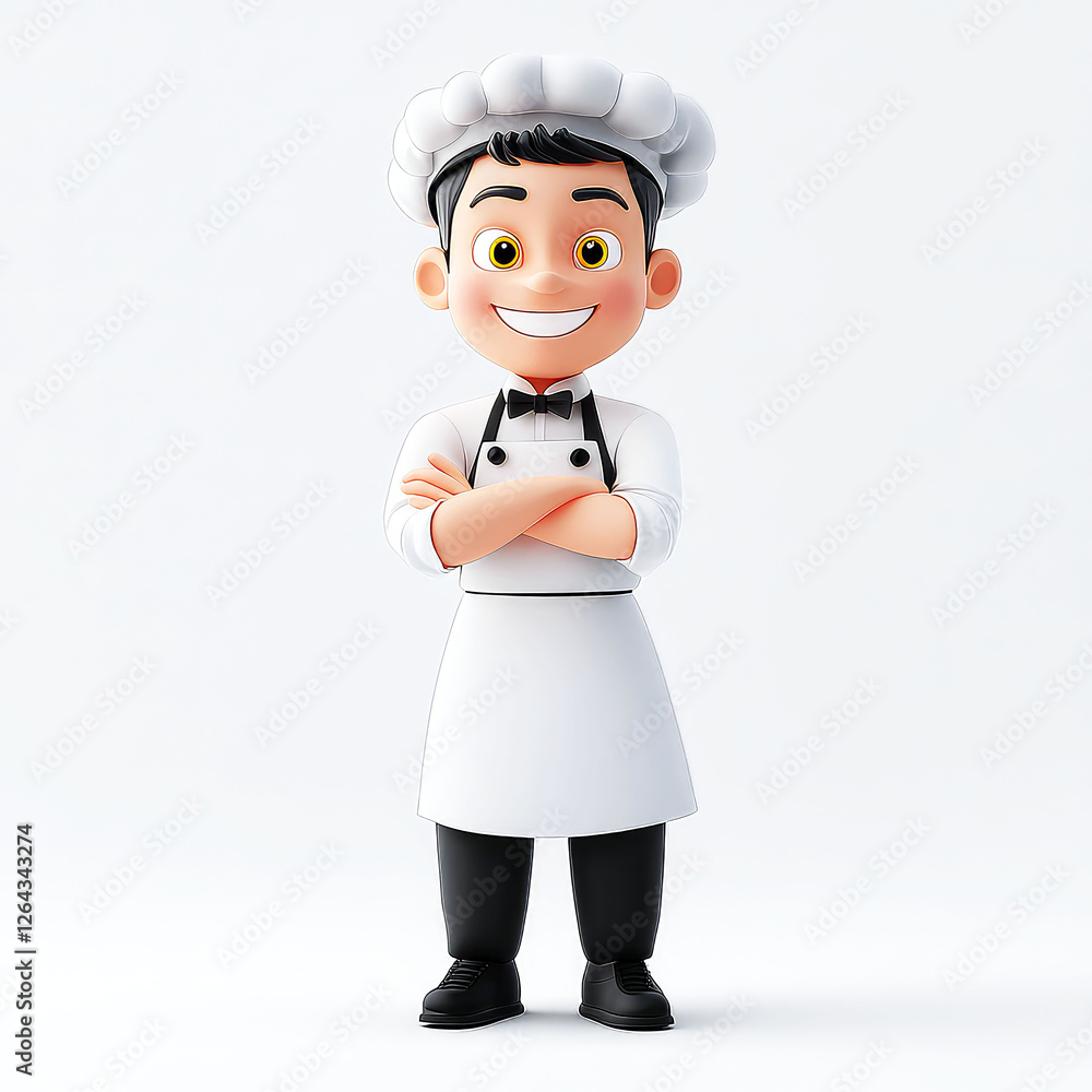 Smiling Cartoon Chef: 3D Render of a Happy Cook in a White Apron and Chef's Hat Smiling Cartoon Chef: 3D Render of a Happy Cook in a White Apron and Chef's Hat