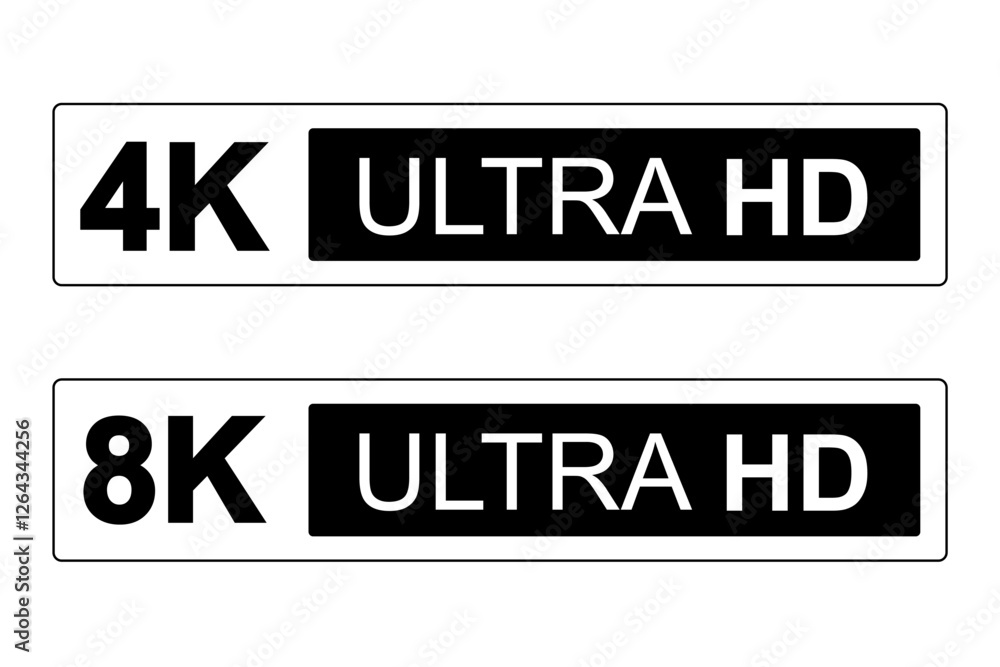 4K 8K Ultra HD sticker label ,High definition label. Black UHD symbol, 4K 8K resolution monitor screen color mark, UHD 3840p video icon ,outline Vector isolated on white background. 4K 8K Ultra HD sticker label ,High definition label. Black UHD symbol, 4K 8K resolution monitor screen color mark, UHD 3840p video icon ,outline Vector isolated on white background.