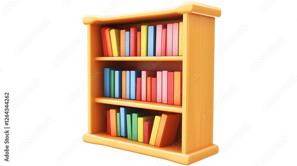 Colorful Wooden Bookshelf with Diverse Book Collection in Cozy Home or Office Interior Colorful Wooden Bookshelf with Diverse Book Collection in Cozy Home or Office Interior
