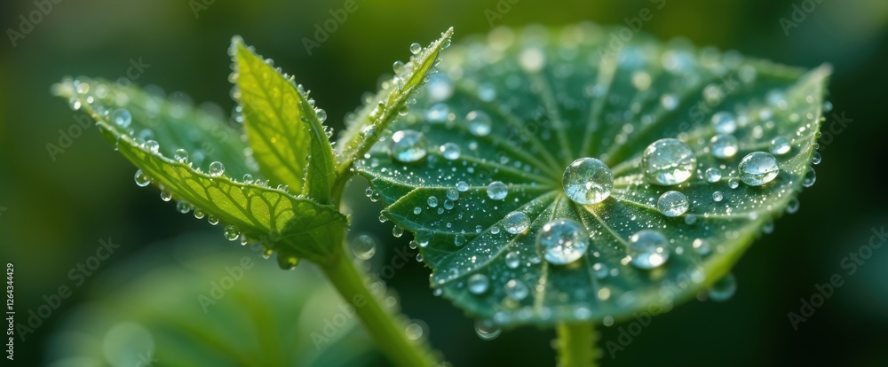 Ultra-High-Resolution Macro Photo of Cotyledons and Dewdrop Ultra-High-Resolution Macro Photo of Cotyledons and Dewdrop