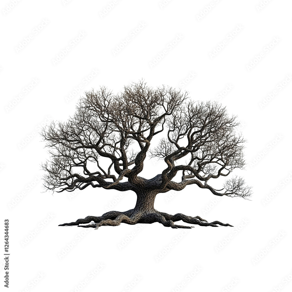 Ancient, Majestic Oak Tree with Exposed Roots - Winter Scene Ancient, Majestic Oak Tree with Exposed Roots - Winter Scene