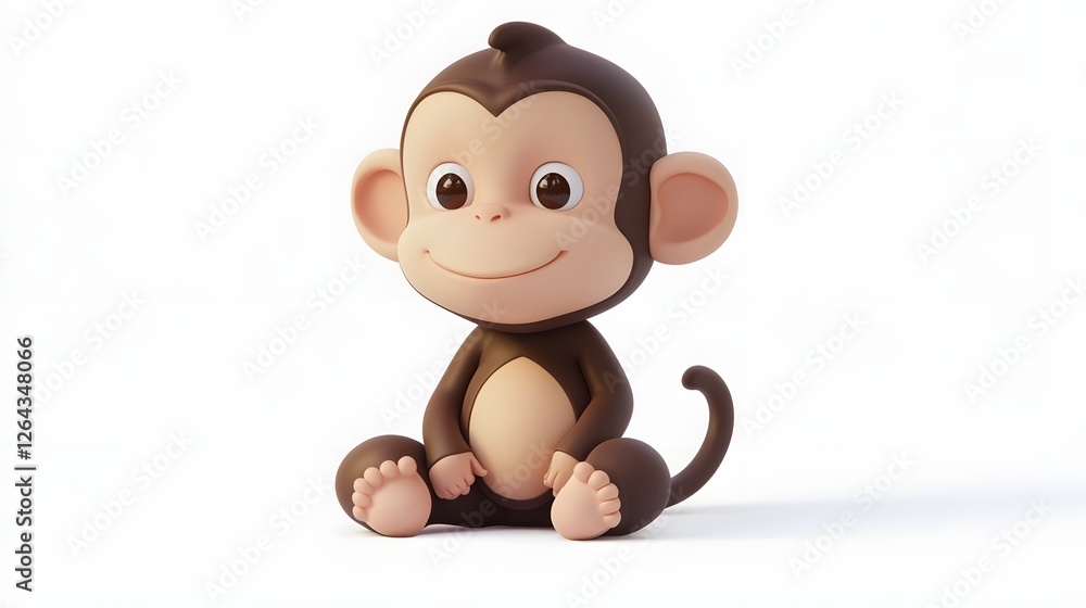 Cute Cartoon Monkey Character Sitting in Playful Pose Cute Cartoon Monkey Character Sitting in Playful Pose
