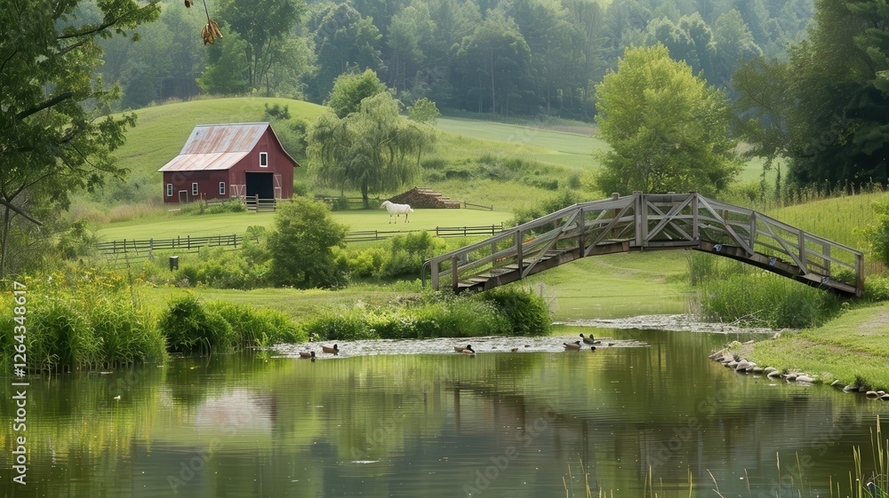 Fototapeta premium Tranquil Ducks in a Picturesque Countryside Scenic Landscape Photography and Serene Nature Views