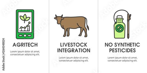 Sustainable Farming Icon Set - Maximize Soil Coverage and Integrate Livestock-Examples for Regenerative Agriculture Icon Set