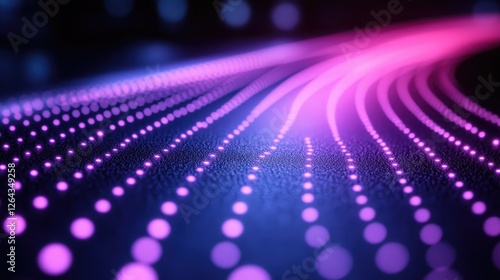 Vibrant abstract background of flowing light dots in purple and blue hues, creating a dynamic visual effect