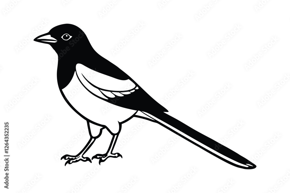 Obraz premium A black and white vector art illustration of a Oriental magpie4.eps