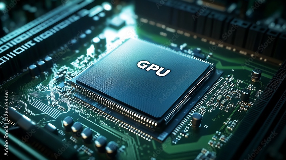 GPU On Circuit Board, Technology Background. Close-Up Of A Modern Electronic Component. GPU On Circuit Board, Technology Background. Close-Up Of A Modern Electronic Component.