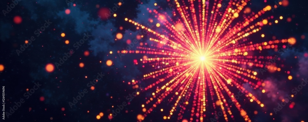 Fototapeta premium Vibrant stars bursting from center of fireworks explosion, explosions, colorful