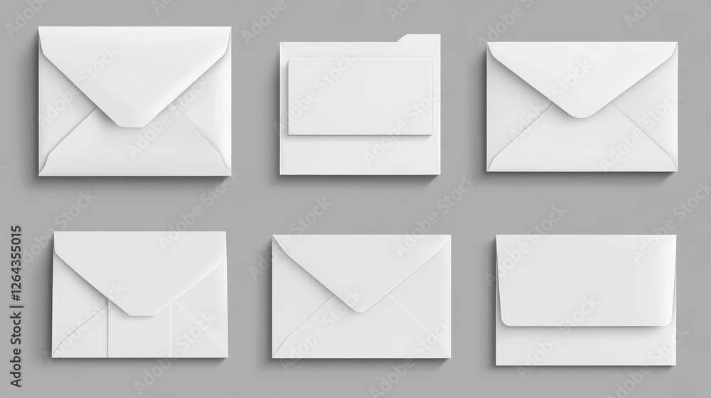 White binder envelope DL and square template. Vector realistic mockup of blank closed and open envelopes, letter cover with paper sheet. Mock up of paper folder for business documents and messages White binder envelope DL and square template. Vector realistic mockup of blank closed and open envelopes, letter cover with paper sheet. Mock up of paper folder for business documents and messages