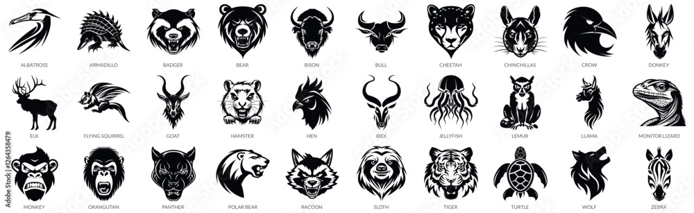 Obraz premium 30 Set Aggressive Animals Silhouette Vector Illustration