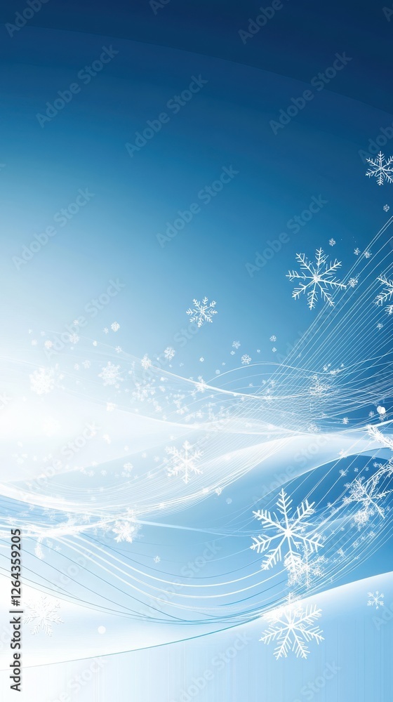 Christmas Blue Background with Snowflakes and Waves Christmas Blue Background with Snowflakes and Waves