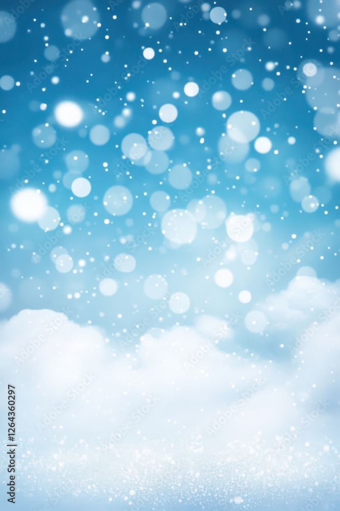 Fototapeta premium Light Blue Background with White Bokeh and Clouds.