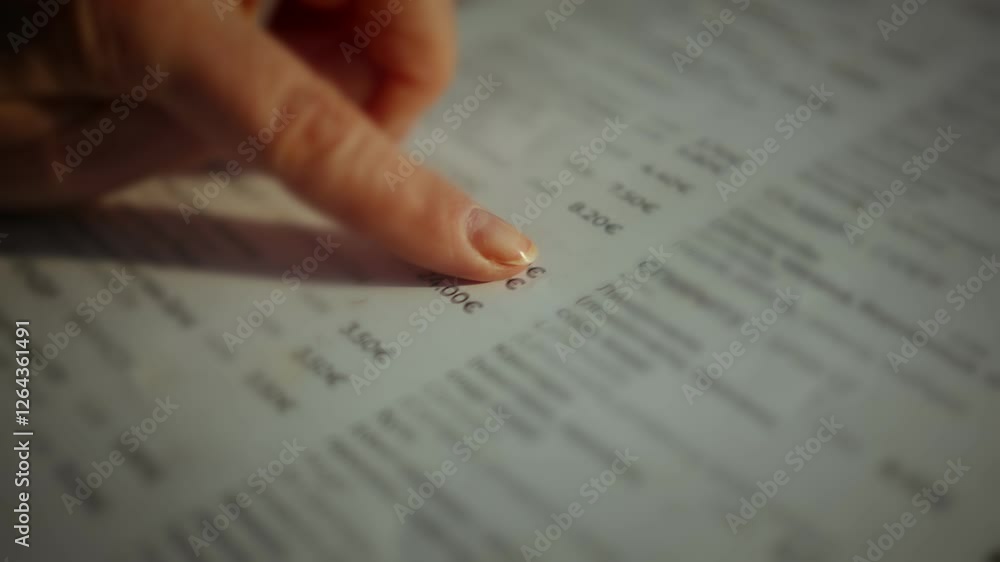 A hand points to various options on a cafe menu while enjoying a sunny afternoon. A hand points to various options on a cafe menu while enjoying a sunny afternoon.