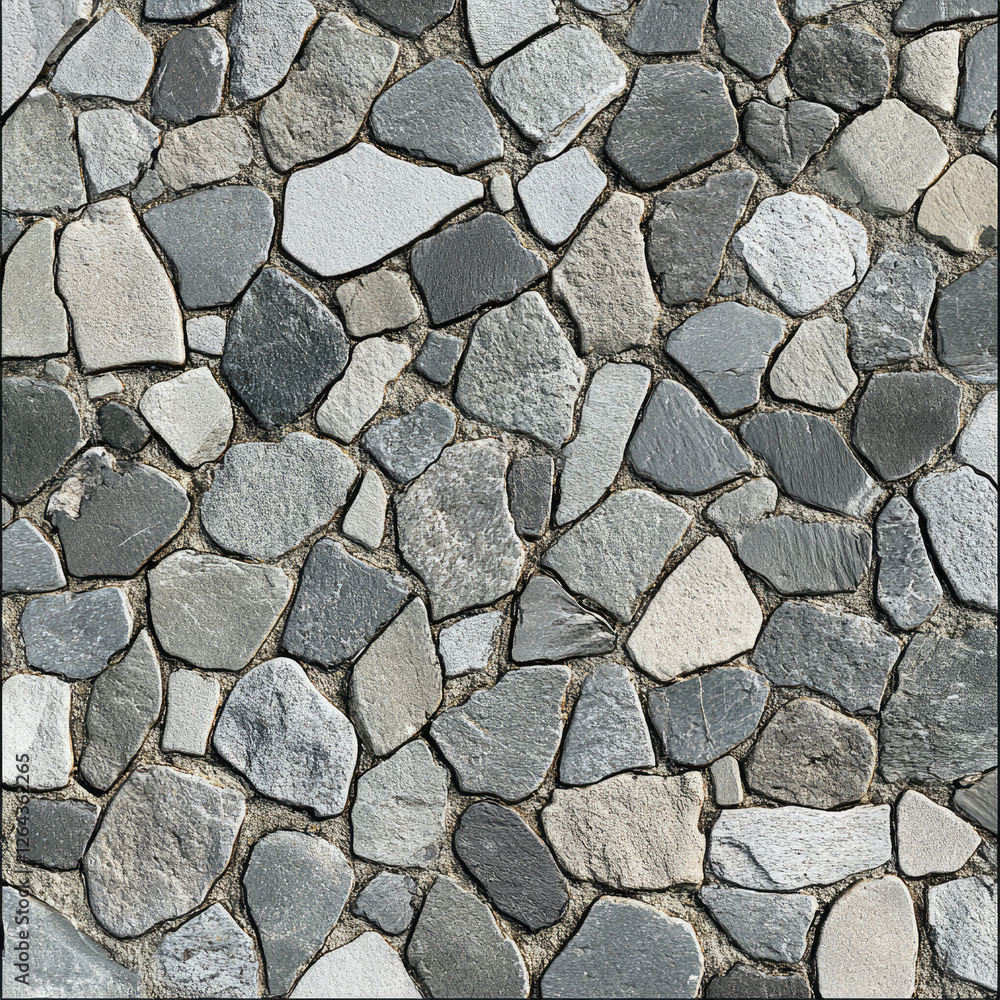 A seamless gray cobblestone wall or road background texture, featuring natural stone shapes and a grungy, weathered surface. The tileable design allows for endless repetition A seamless gray cobblestone wall or road background texture, featuring natural stone shapes and a grungy, weathered surface. The tileable design allows for endless repetition