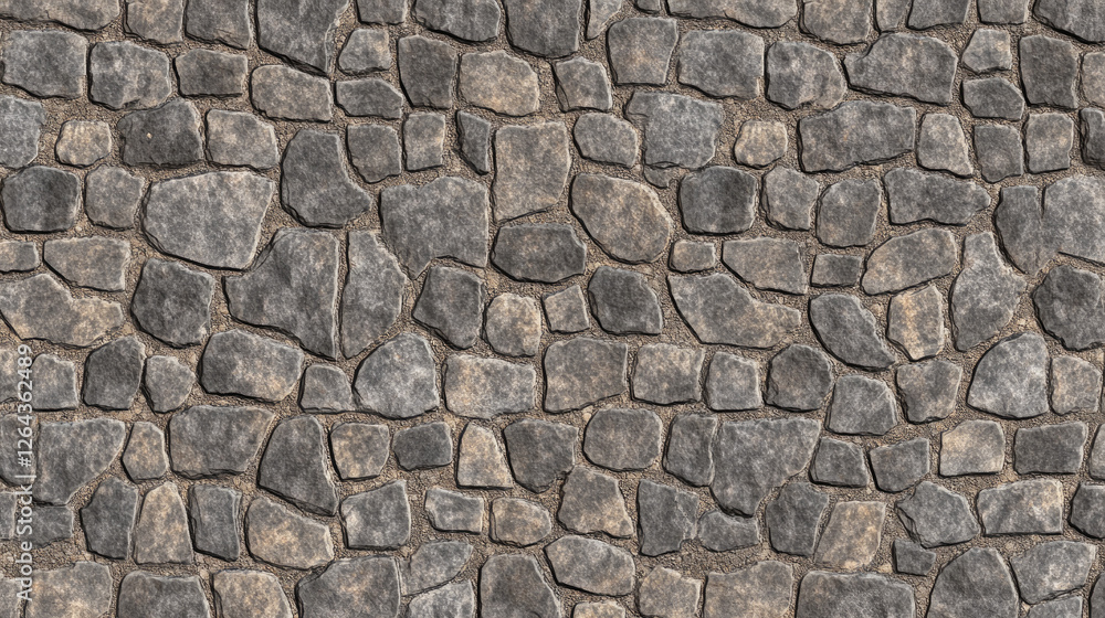 A seamless gray cobblestone wall or road background texture, featuring natural stone shapes and a grungy, weathered surface. The tileable design allows for endless repetition A seamless gray cobblestone wall or road background texture, featuring natural stone shapes and a grungy, weathered surface. The tileable design allows for endless repetition