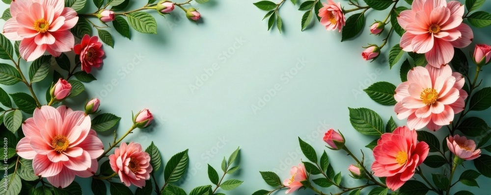 Fototapeta premium Vintage-inspired artificial flower backdrop with greenery, style, arrangement, flowers