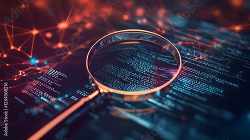 Wallpaper Mural Data Analysis And Investigation. Magnifying Glass Over Data Streams & Interconnected Nodes. Cybersecurity, Code Review Concept. Torontodigital.ca