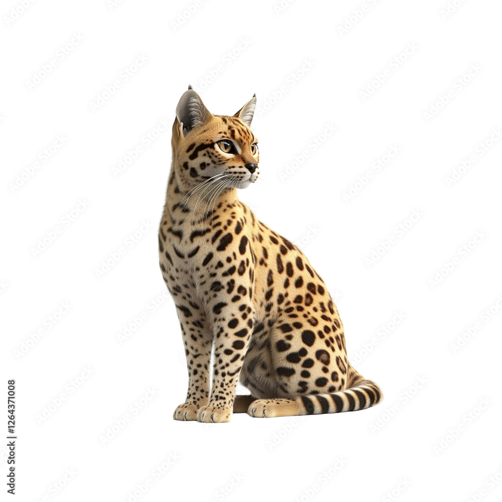 Serval Cat Sitting, Isolated on on white background Serval Cat Sitting, Isolated on on white background