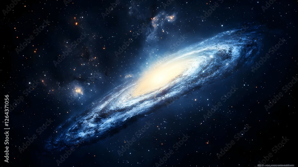 Fototapeta premium Spiral Galaxy in Deep Space: A Cosmic Tapestry of Blue and Dark