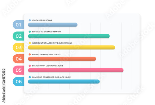Horizontal bar chart with six elements, infographic template, vector eps10 illustration