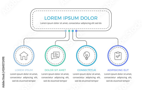 Minimalistic flow chart infographic template with 4 elements, vector eps10 illustration