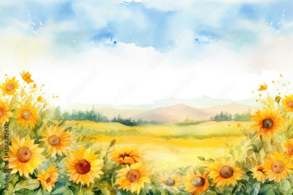 Fototapeta premium Sunflower field landscape painting outdoors.