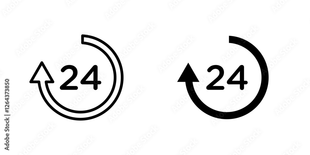 24 hrs icons. stroke line and black solid icons 24 hrs icons. stroke line and black solid icons