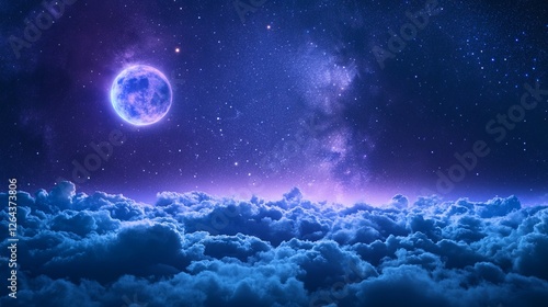 Celestial Dreamscape:  A Serene Nightscape of Moon, Stars, and Clouds