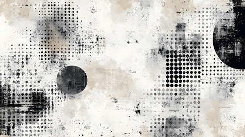 Mesmerizing abstract digital composition featuring a dynamic arrangement of monochrome geometric shapes organic textures and intricate patterns