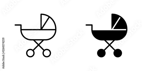 Baby carriage icons. stroke line and black solid icons