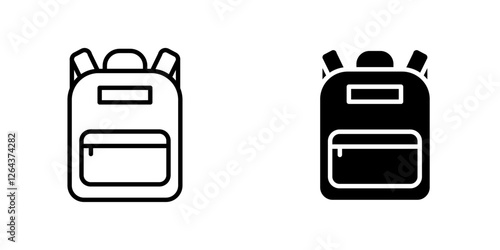 Backpack icons. stroke line and black solid icons