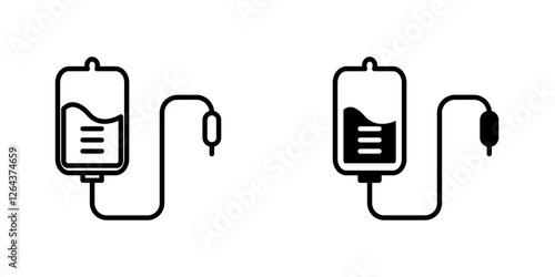 Blood transfusion icons. stroke line and black solid icons