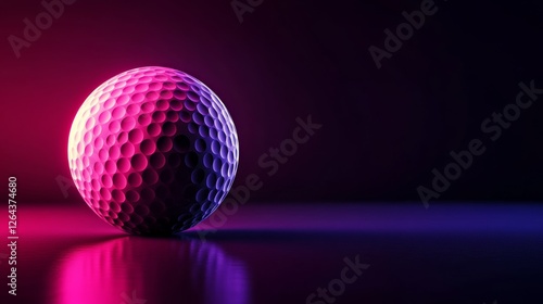 realistic golf ball, black background, high contrast, dramatic lighting, fuchsia 3D lines