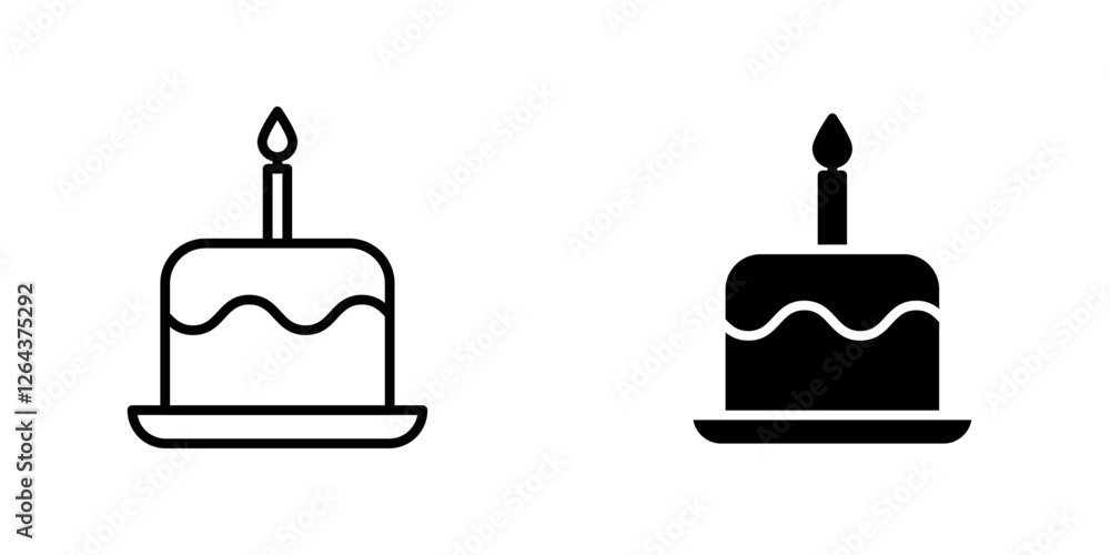 Cake birthday icons. stroke line and black solid icons Cake birthday icons. stroke line and black solid icons