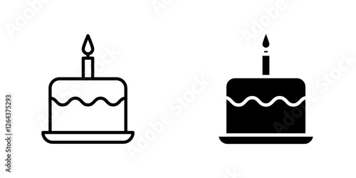 Cake birthday icons. stroke line and black solid icons