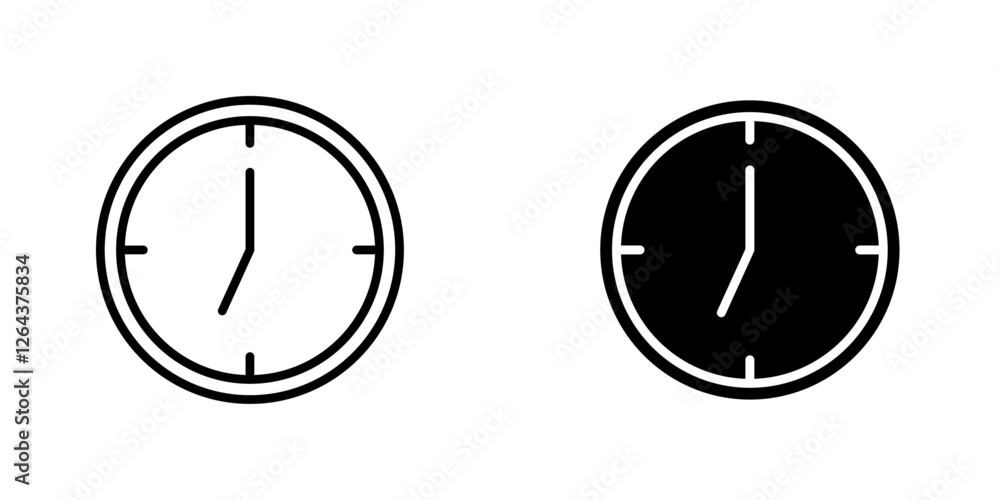Clock seven icons. stroke line and black solid icons Clock seven icons. stroke line and black solid icons