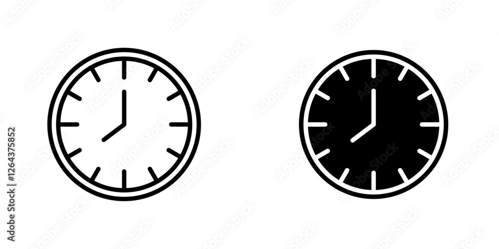 Clock two icons. stroke line and black solid icons Clock two icons. stroke line and black solid icons