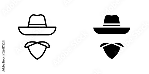 Cowboy icons. stroke line and black solid icons