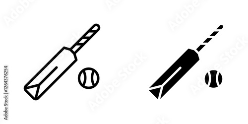 Cricket icons. stroke line and black solid icons
