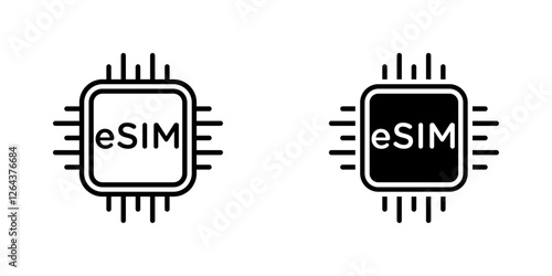 ESIM icons. stroke line and black solid icons