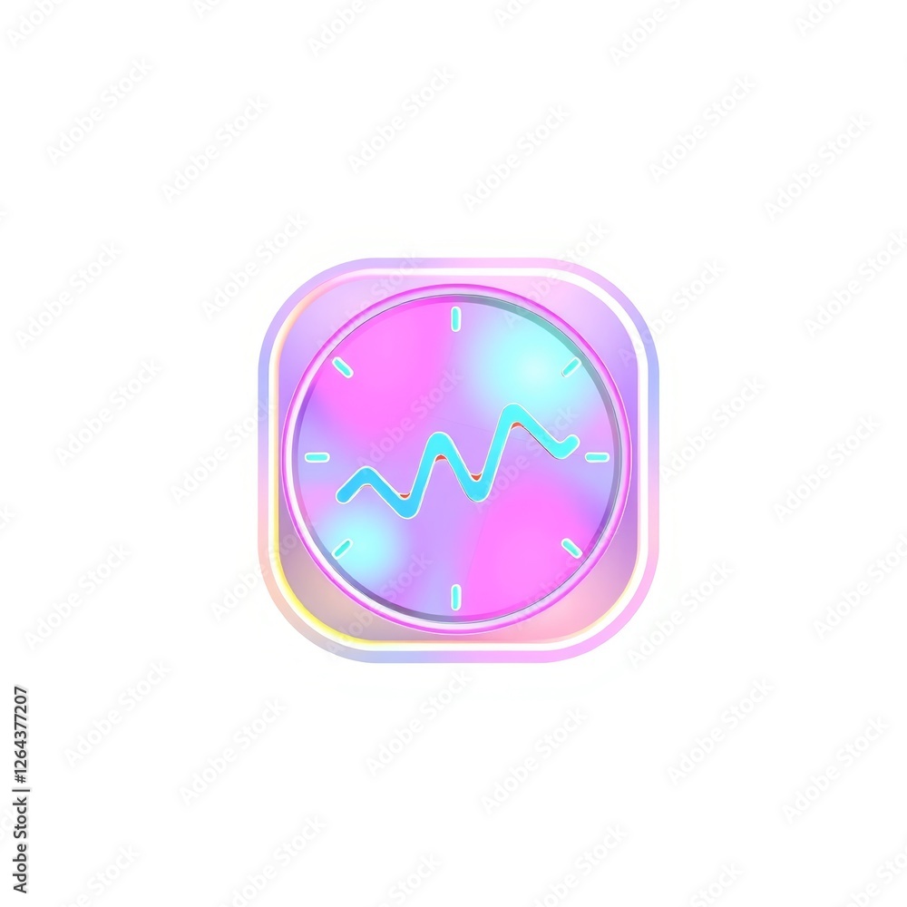 Colorful clock icon with wave graph against white background