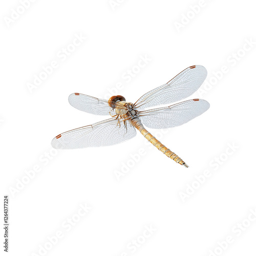 Stunning Close-Up of a Dragonfly in Flight Against a on white background